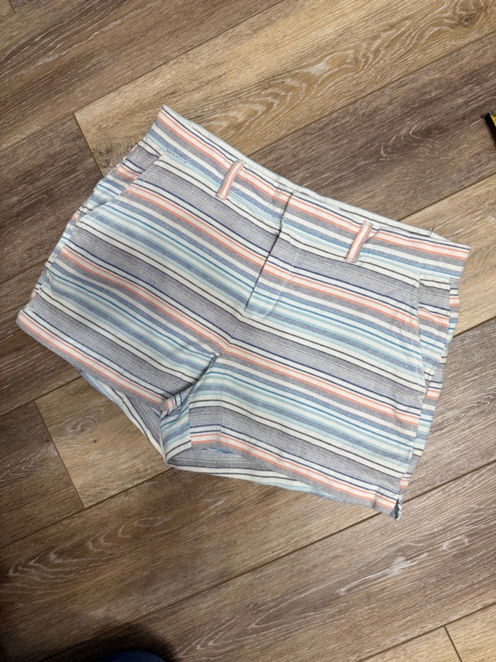 #8)  GAP Striped Pastel Blue, Coral & Gray Women's Shorts